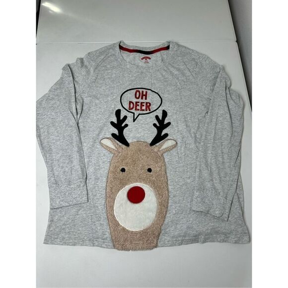 Holiday Time Youth Sz XL (16-18) 3D Reindeer Soft Fuzzy Applique Oh Deer Graphic - Picture 1 of 9